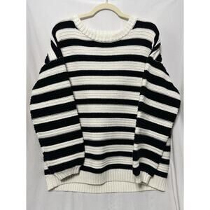 FREE PEOPLE Women’s Small Links Pullover Jumper Striped White/Black S OVERSIZED